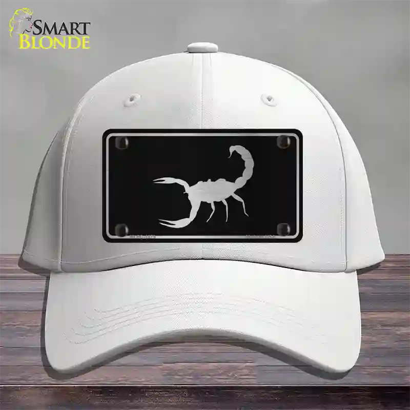 Scorpion Black Brushed Chrome Novelty License Plate Hat Cotton / White