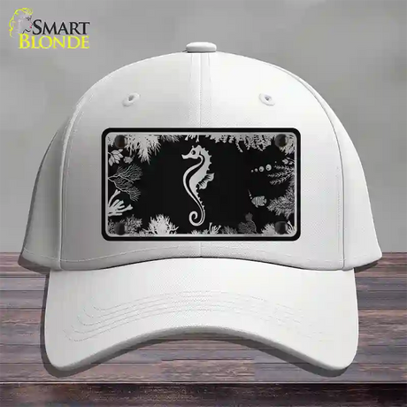 Sea Horse Black Brushed Chrome Novelty License Plate Hat Cotton / White