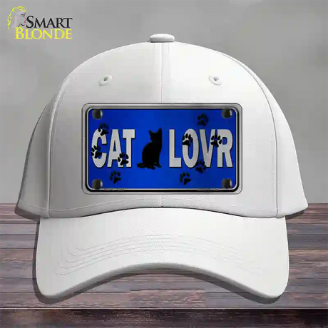 Cat Lover Blue Brushed Chrome Novelty License Plate Hat Tag Cotton / White