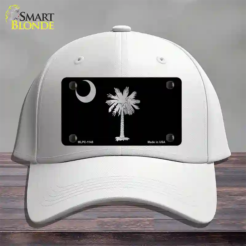 Palmetto Flag Brushed Chrome Novelty License Plate Hat Cotton / White