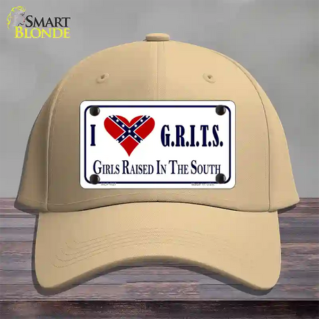 G.R.I.T.S. Confederate Flag Novelty License Plate Hat Cotton / Khaki