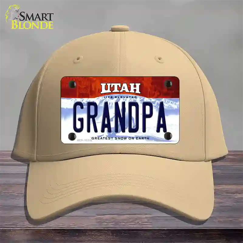 Grandpa Utah Novelty License Plate Hat Cotton / Khaki