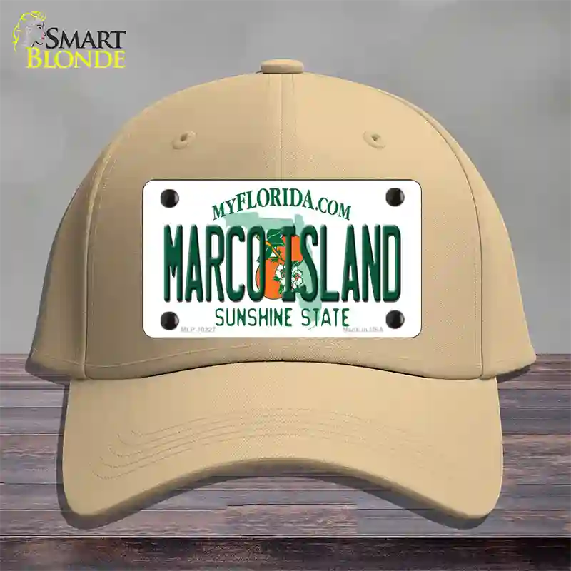 Marco Island Florida Novelty License Plate Hat Cotton / Khaki