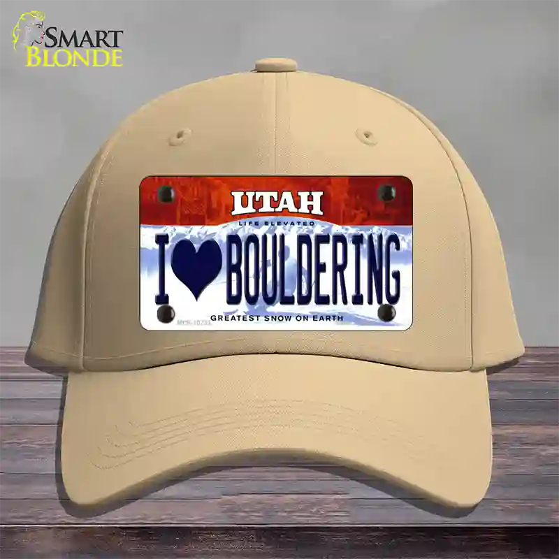 I Love Bouldering Utah Novelty License Plate Hat Cotton / Khaki