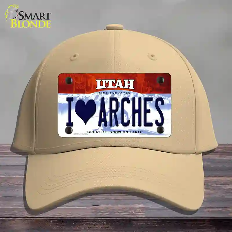 I Love Arches Utah Novelty License Plate Hat Cotton / Khaki