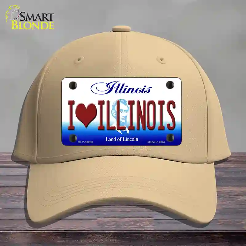 I Love Illinois Novelty License Plate Hat Cotton / Khaki