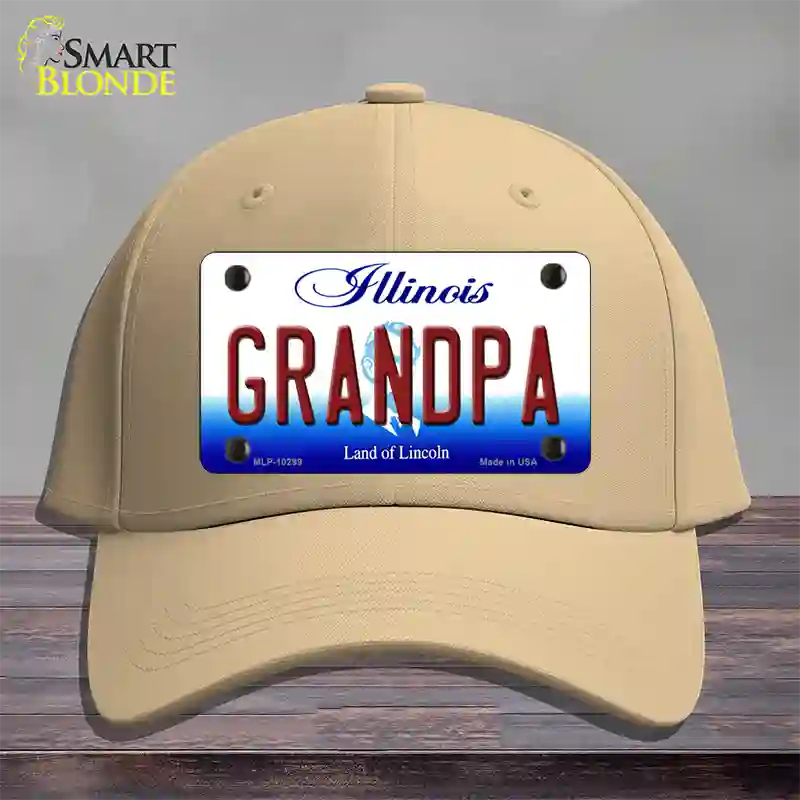 Grandpa Illinois Novelty License Plate Hat Cotton / Khaki