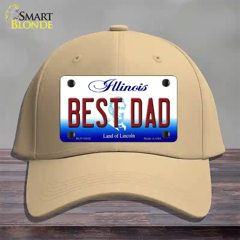 Best Dad Illinois Novelty License Plate Hat Cotton / Khaki