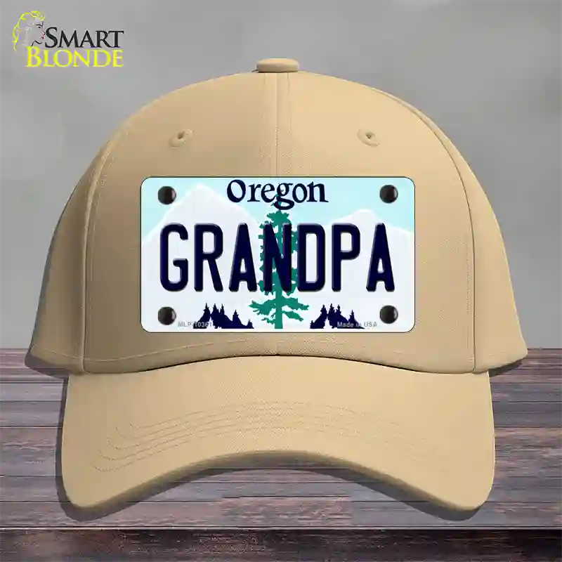 Grandpa Oregon Novelty License Plate Hat Cotton / Khaki