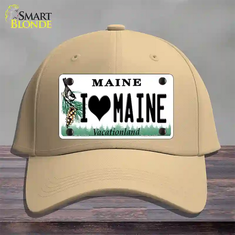 I Love Maine Novelty License Plate Hat Cotton / Khaki