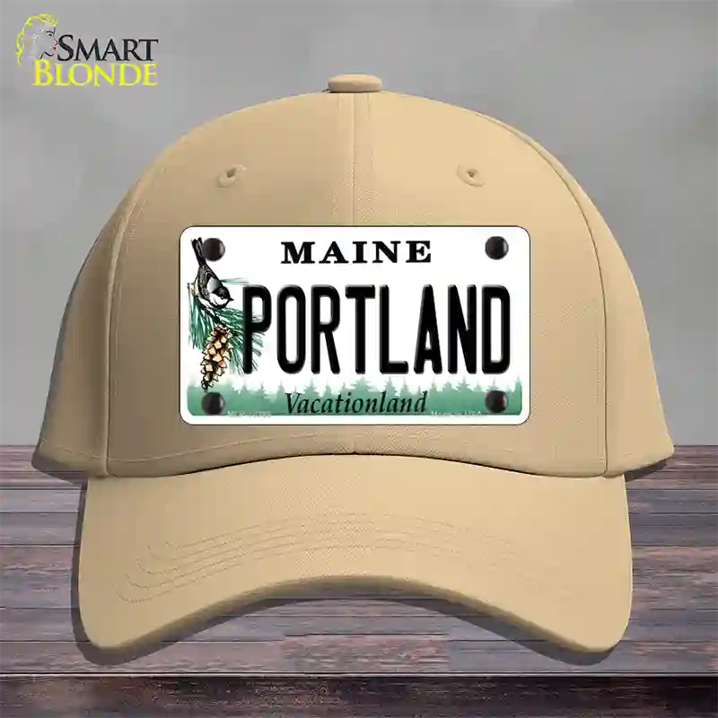 Portland Maine Novelty License Plate Hat Cotton / Khaki