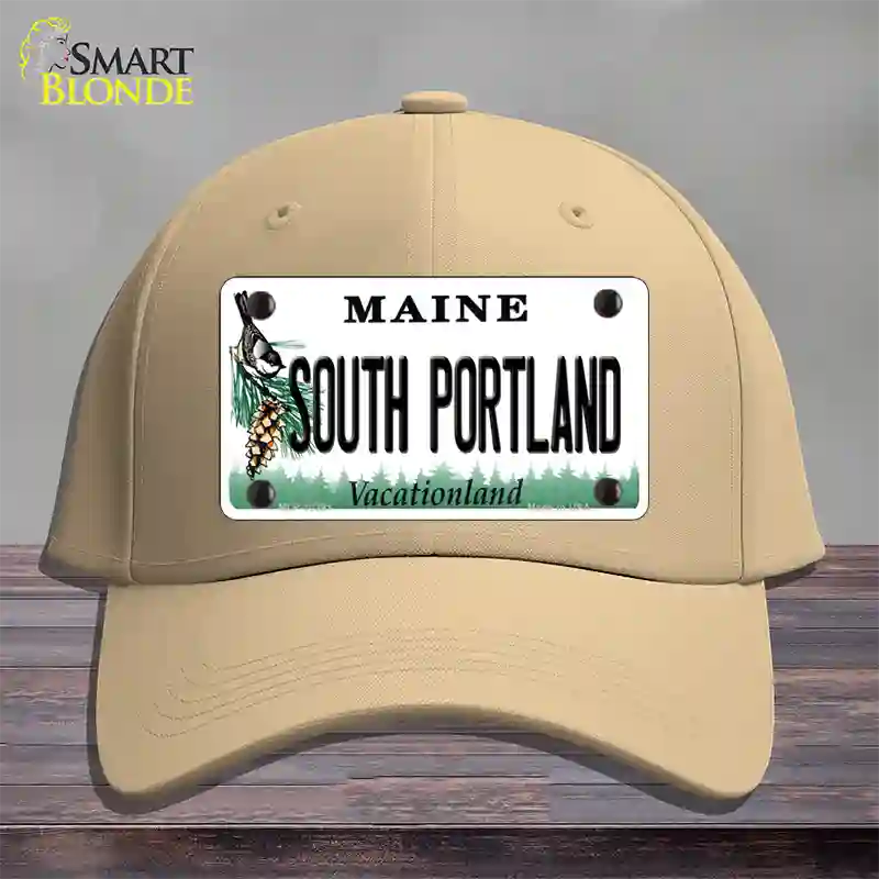 South Portland Maine Novelty License Plate Hat Cotton / Khaki