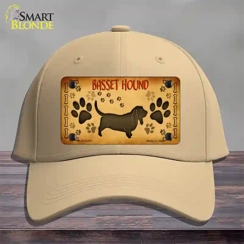 Basset Hound Novelty License Plate Hat Cotton / Khaki