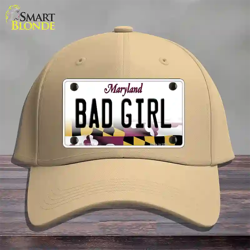 Bad Girl Maryland Novelty License Plate Hat Cotton / Khaki