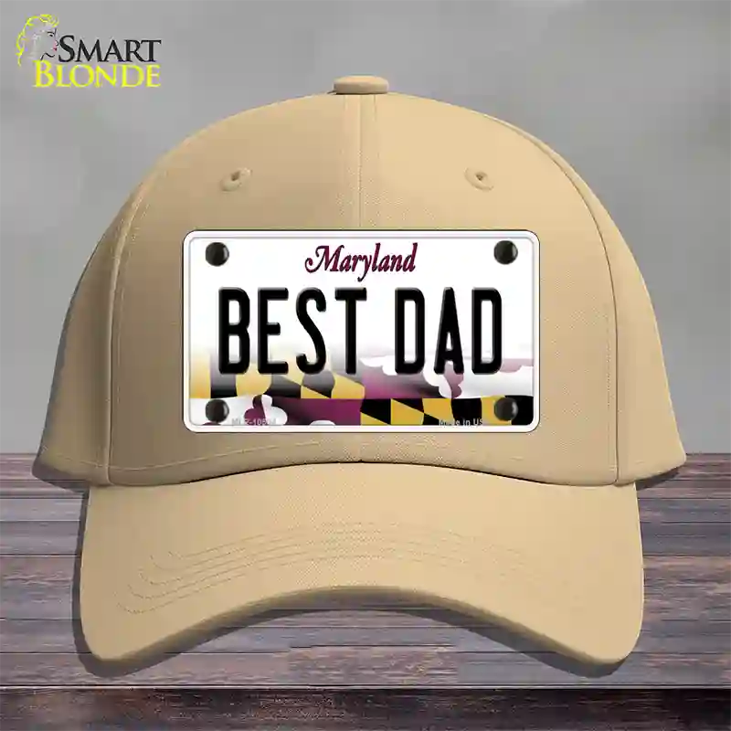 Best Dad Maryland Novelty License Plate Hat Cotton / Khaki