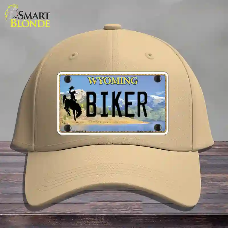 Biker Wyoming Novelty License Plate Hat Cotton / Khaki