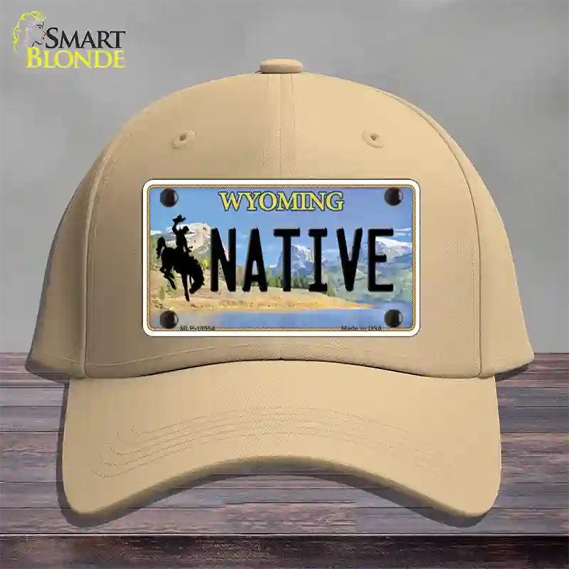 Native Wyoming Novelty License Plate Hat Cotton / Khaki