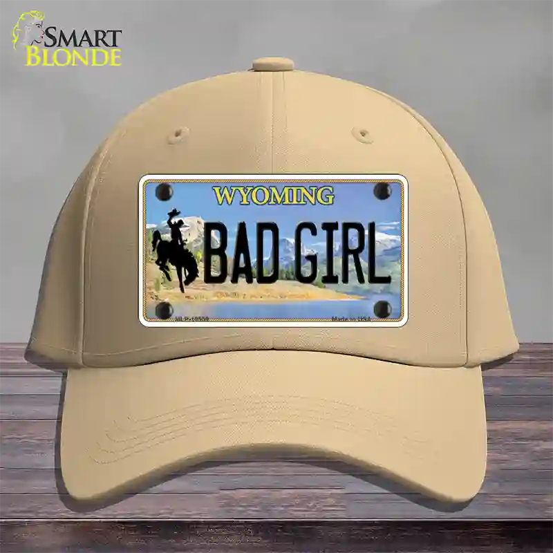 Bad Girl Wyoming Novelty License Plate Hat Cotton / Khaki