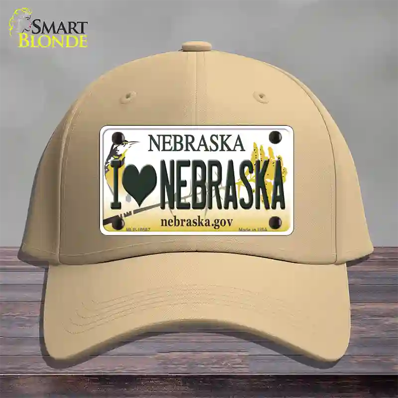 I Love Nebraska Novelty License Plate Hat Cotton / Khaki