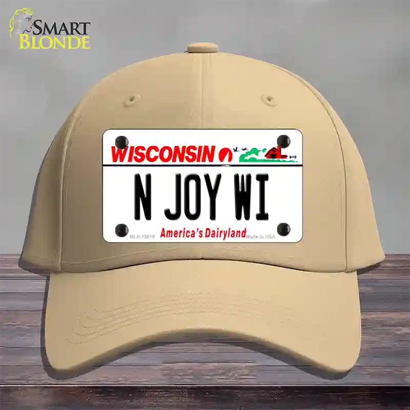 N Joy WI Wisconsin Novelty License Plate Hat Cotton / Khaki