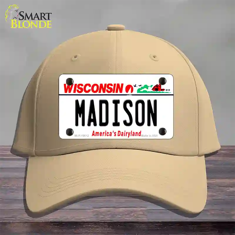 Madison Wisconsin Novelty License Plate Hat Cotton / Khaki