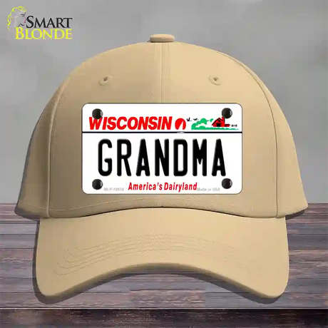 Grandma Wisconsin Novelty License Plate Hat Cotton / Khaki