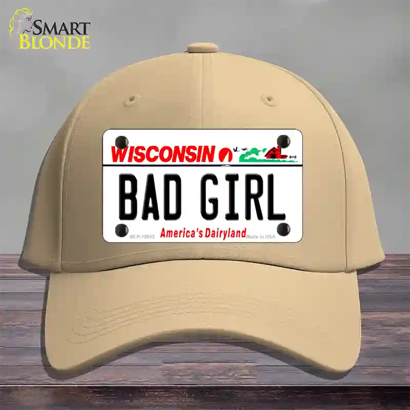 Bad Girl Wisconsin Novelty License Plate Hat Cotton / Khaki