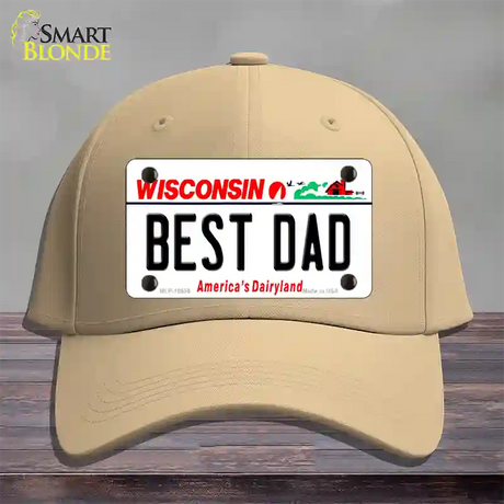 Best Dad Wisconsin Novelty License Plate Hat Cotton / Khaki