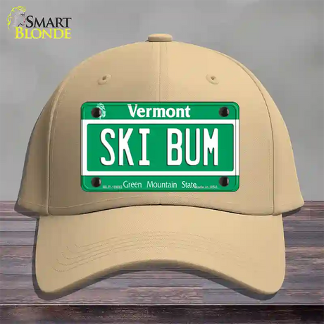 Ski Bum Vermont Novelty License Plate Hat Cotton / Khaki