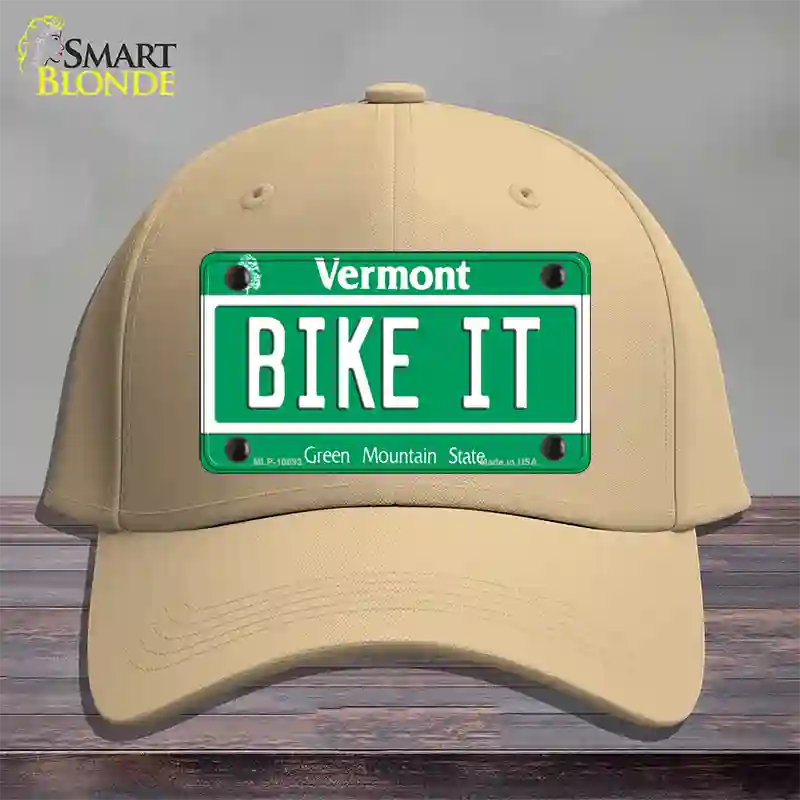 Bike It Vermont Novelty License Plate Hat Cotton / Khaki