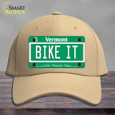 Bike It Vermont Novelty License Plate Hat Cotton / Khaki