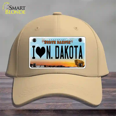 I Love North Dakota Novelty License Plate Hat Cotton / Khaki