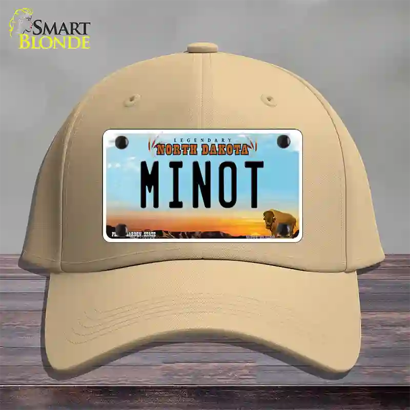 Minot North Dakota Novelty License Plate Hat Cotton / Khaki