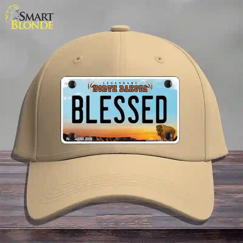 Blessed North Dakota Novelty License Plate Hat Cotton / Khaki