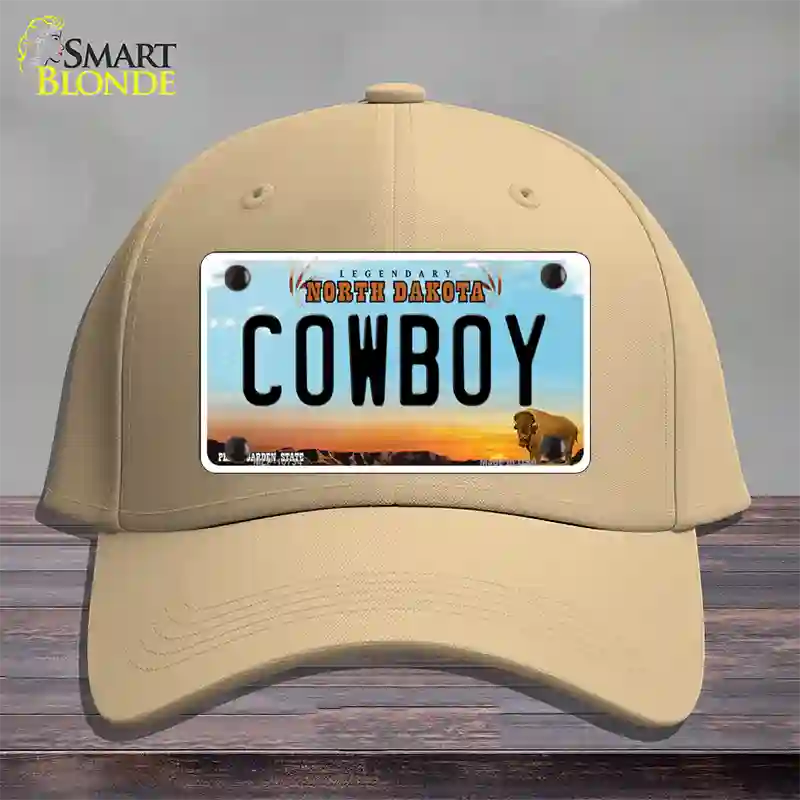 Cowboy North Dakota Novelty License Plate Hat Cotton / Khaki