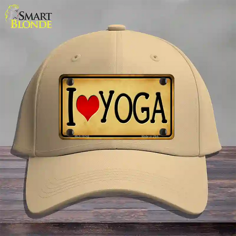 I Heart Yoga Novelty License Plate Hat Cotton / Khaki