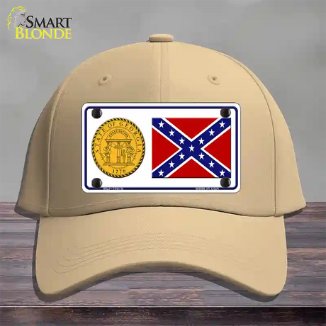 Confederate Flag Georgia Seal Novelty License Plate Hat Cotton / Khaki