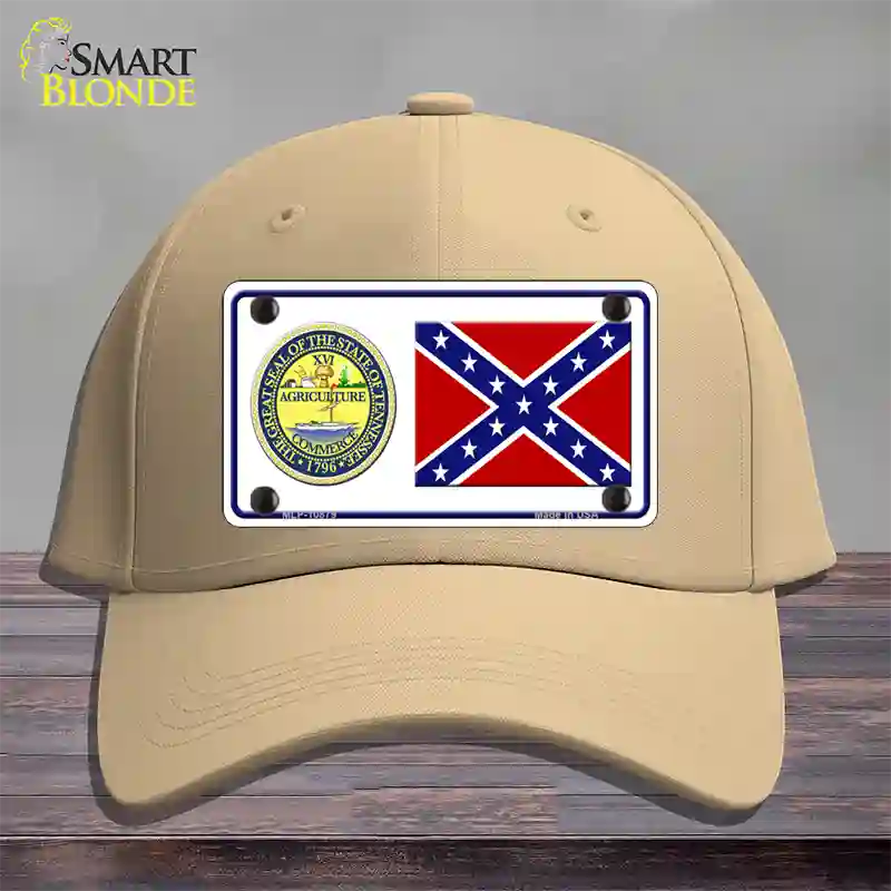 Confederate Flag Tennessee Seal Novelty License Plate Hat Cotton / Khaki