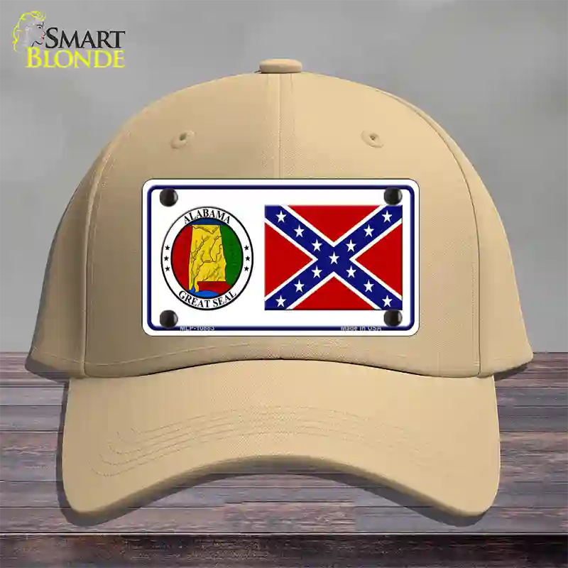 Confederate Flag Alabama Seal Novelty License Plate Hat Cotton / Khaki