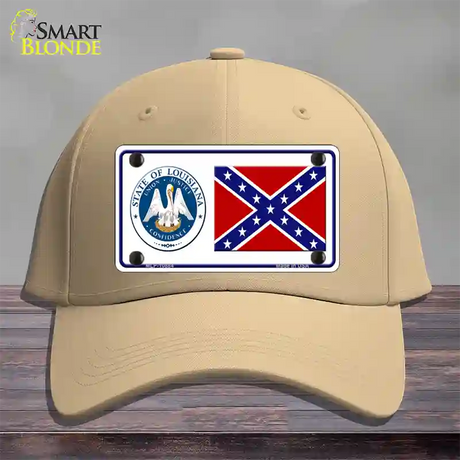 Confederate Flag Louisiana Seal Novelty License Plate Hat Cotton / Khaki