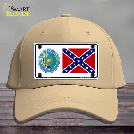 Confederate Flag Texas Seal Novelty License Plate Hat Cotton / Khaki