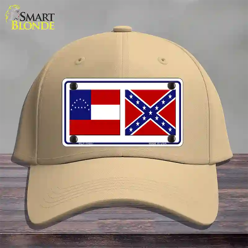 Confederate Robert E Lee Flag Novelty License Plate Hat Cotton / Khaki