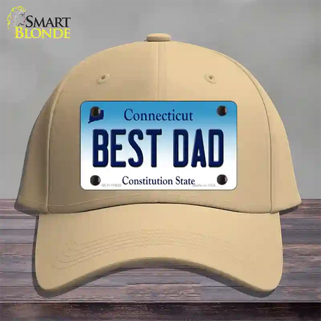 Best Dad Connecticut Novelty License Plate Hat Cotton / Khaki