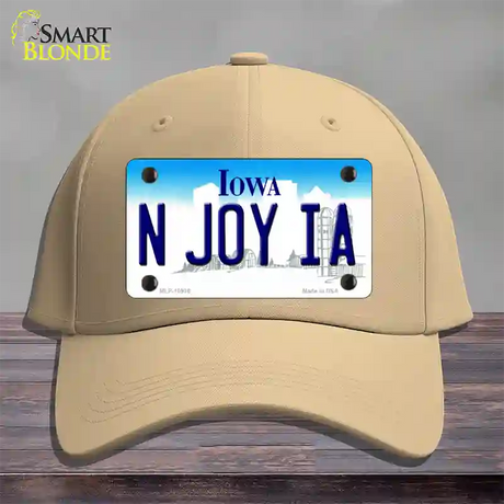 N Joy IA Iowa Novelty License Plate Hat Cotton / Khaki