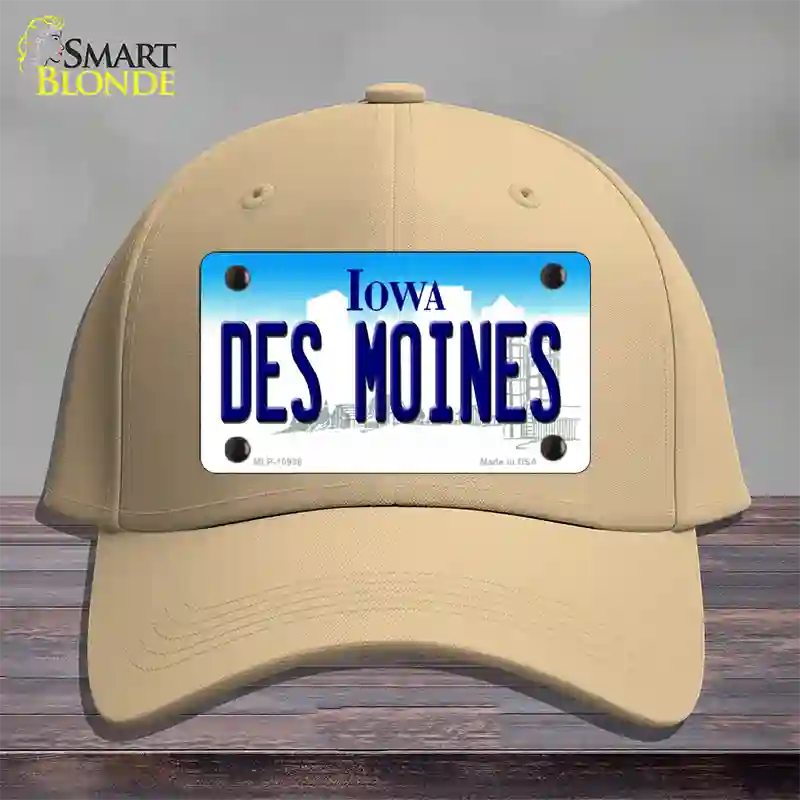 Des Moines Iowa Novelty License Plate Hat Cotton / Khaki