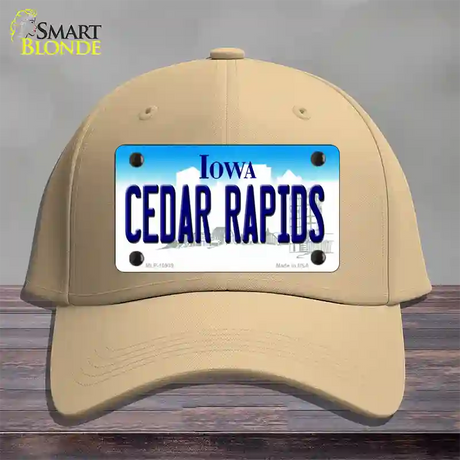 Cedar Rapids Iowa Novelty License Plate Hat Cotton / Khaki