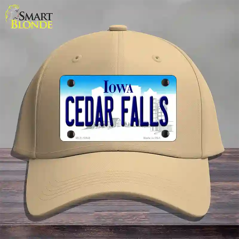 Cedar Falls Iowa Novelty License Plate Hat Cotton / Khaki