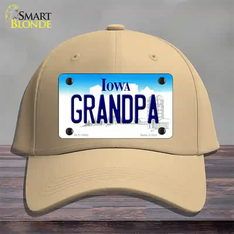 Grandpa Iowa Novelty License Plate Hat Cotton / Khaki