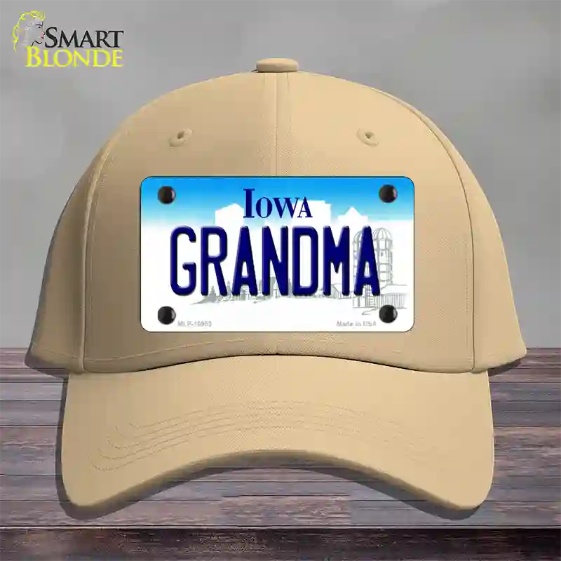 Grandma Iowa Novelty License Plate Hat Cotton / Khaki