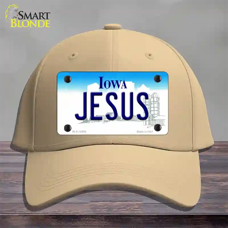 Jesus Iowa Novelty License Plate Hat Cotton / Khaki